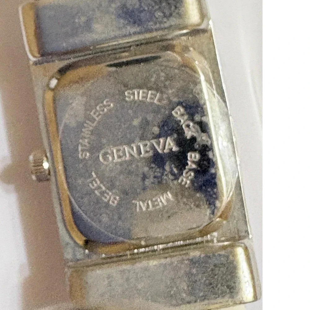 Geneva Women Quartz Watch Cow Print Cuff‎ Band Silver Tone Bracelet Japan Movt